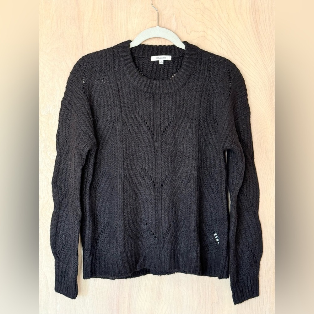 Madewell Charley Pullover Sweater Black Alpaca Blend Pointelle Knit Women's Sm